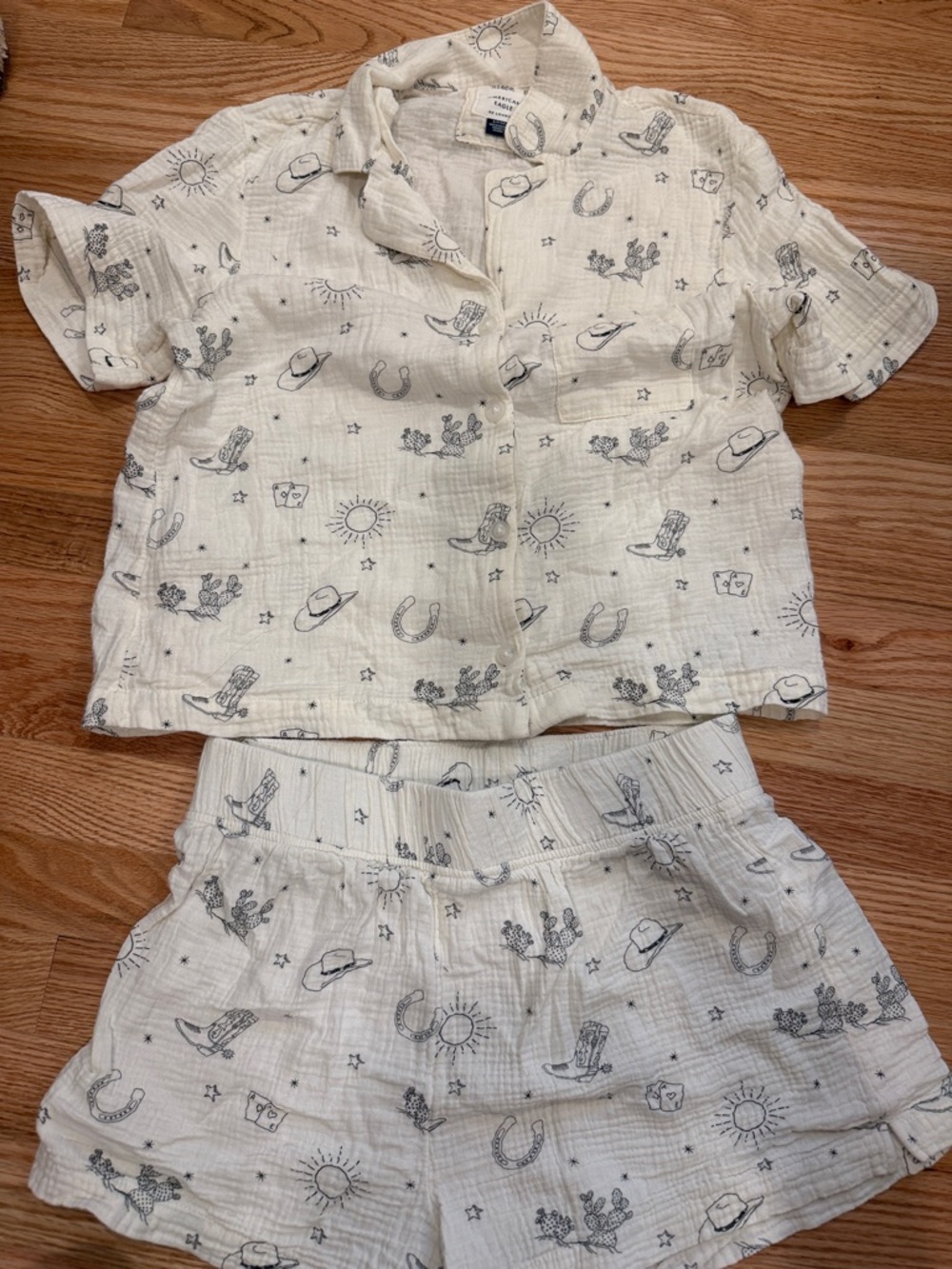 American eagle Cream Western Print Pajama Set